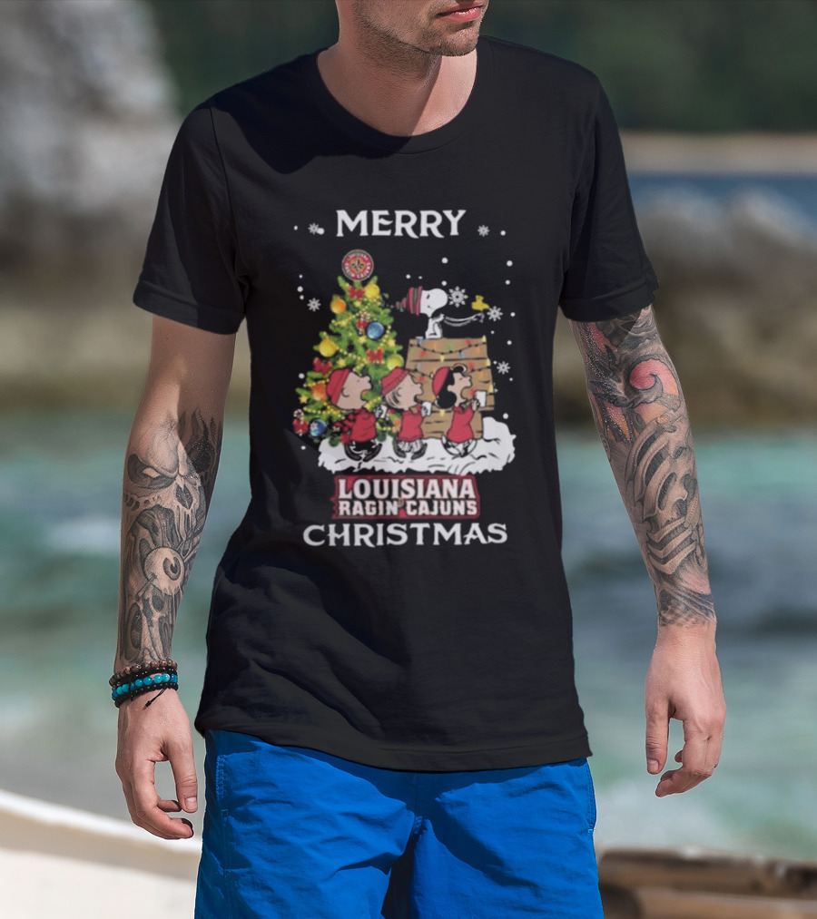 Louisiana Ragin’ Cajuns Snoopy And Friends Merry Christmas T-Shirt