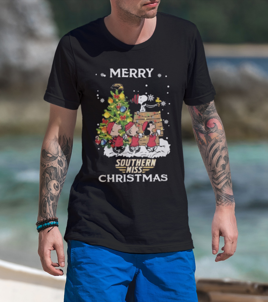 Southern Miss Christmas Snoopy And Friends Merry T-Shirt
