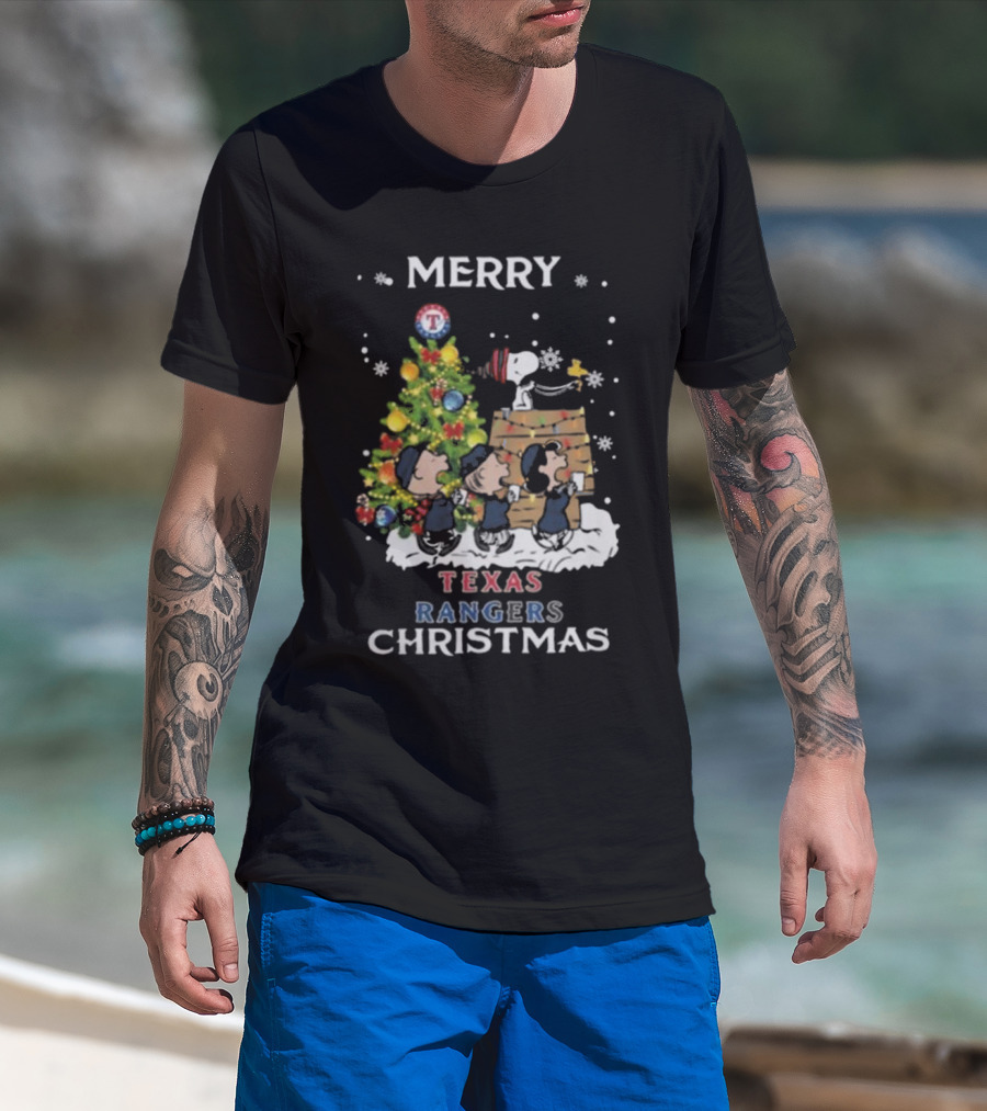 Merry Texas Rangers Snoopy And Friends Christmas T-Shirt