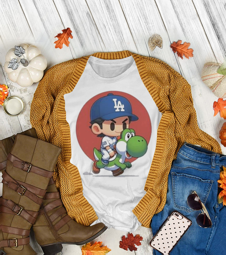 Doyers LA Riding Yoshi Yoshinobu Yamamoto Baseball Character T-Shirt