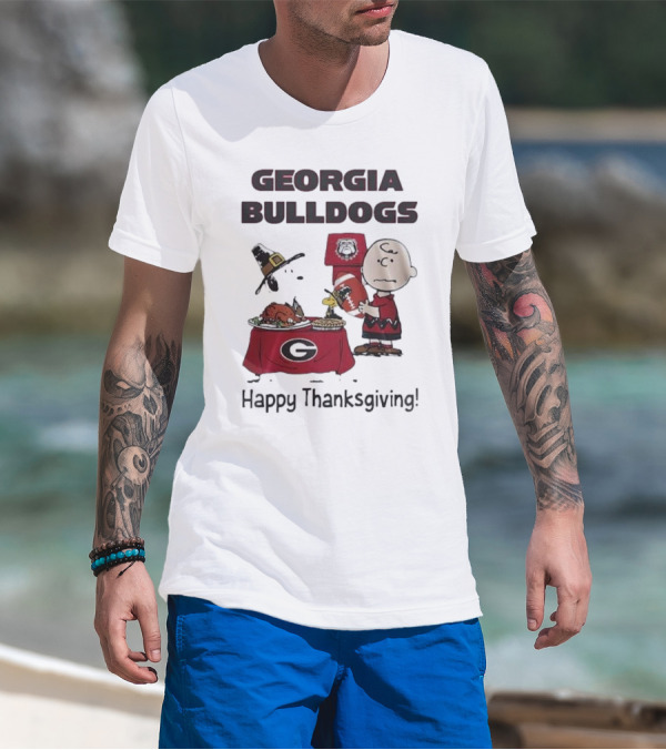 Georgia Bulldogs Peanuts Thanksgiving Celebrations Charlie Brown Football T-Shirt