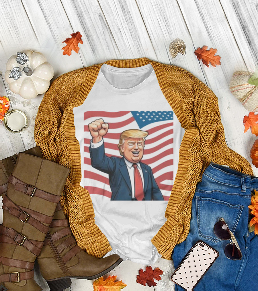 Trump Won Again Trump Fist Pump US Flag Cartoon T-Shirt