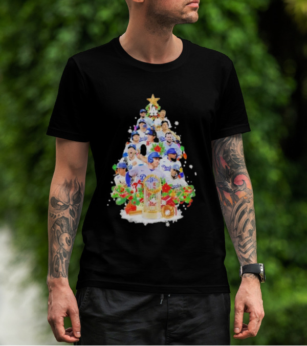Los Angeles Dodgers Players Christmas Tree Trophy T-Shirt
