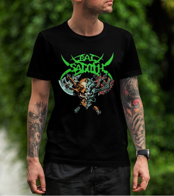 Bal-Sagoth Sigil Dual Skull With Swords And Axes Green And Red T-Shirt