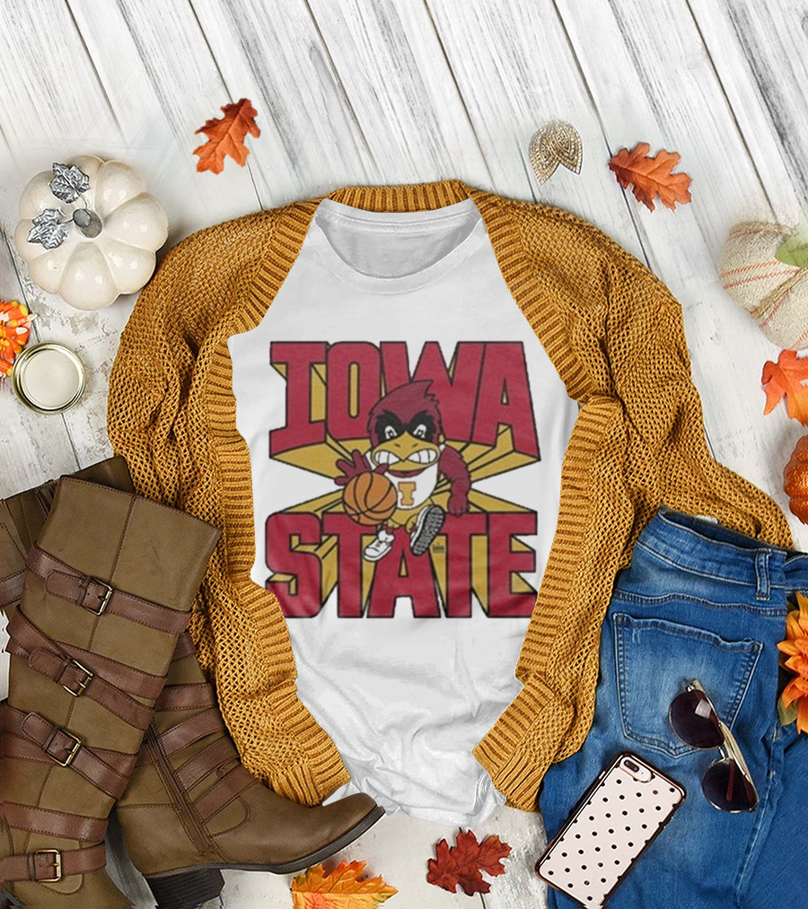 Iowa State Cyclones Basketball Mascot Dribbling Cartoon T-Shirt