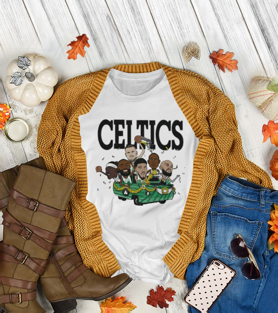 Celtics 2024 NBA Finals Champions Six-Pack Caricature Parade Celebrating Victory T-Shirt
