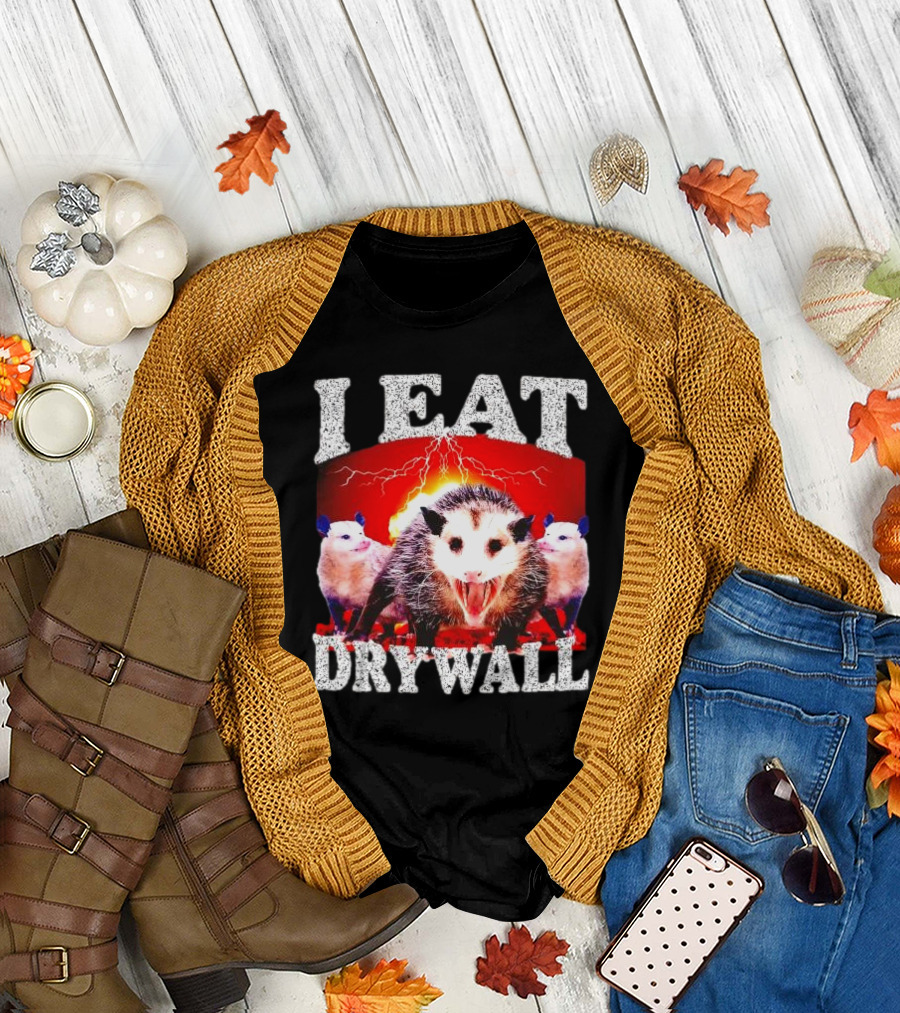 I Eat Drywall Opossum Trio Lightning Background T-Shirt