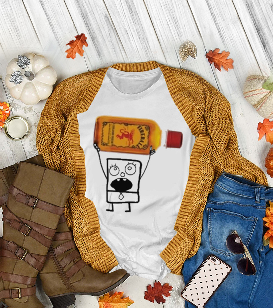 Doodlebob Fireball Whiskey Character Holding Iconic Liquor Bottle T-Shirt