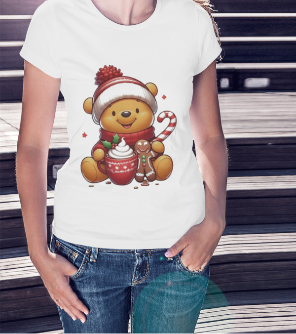 Winnie The Pooh Holiday Cozy Cocoa And Candy Cane Christmas T-Shirt