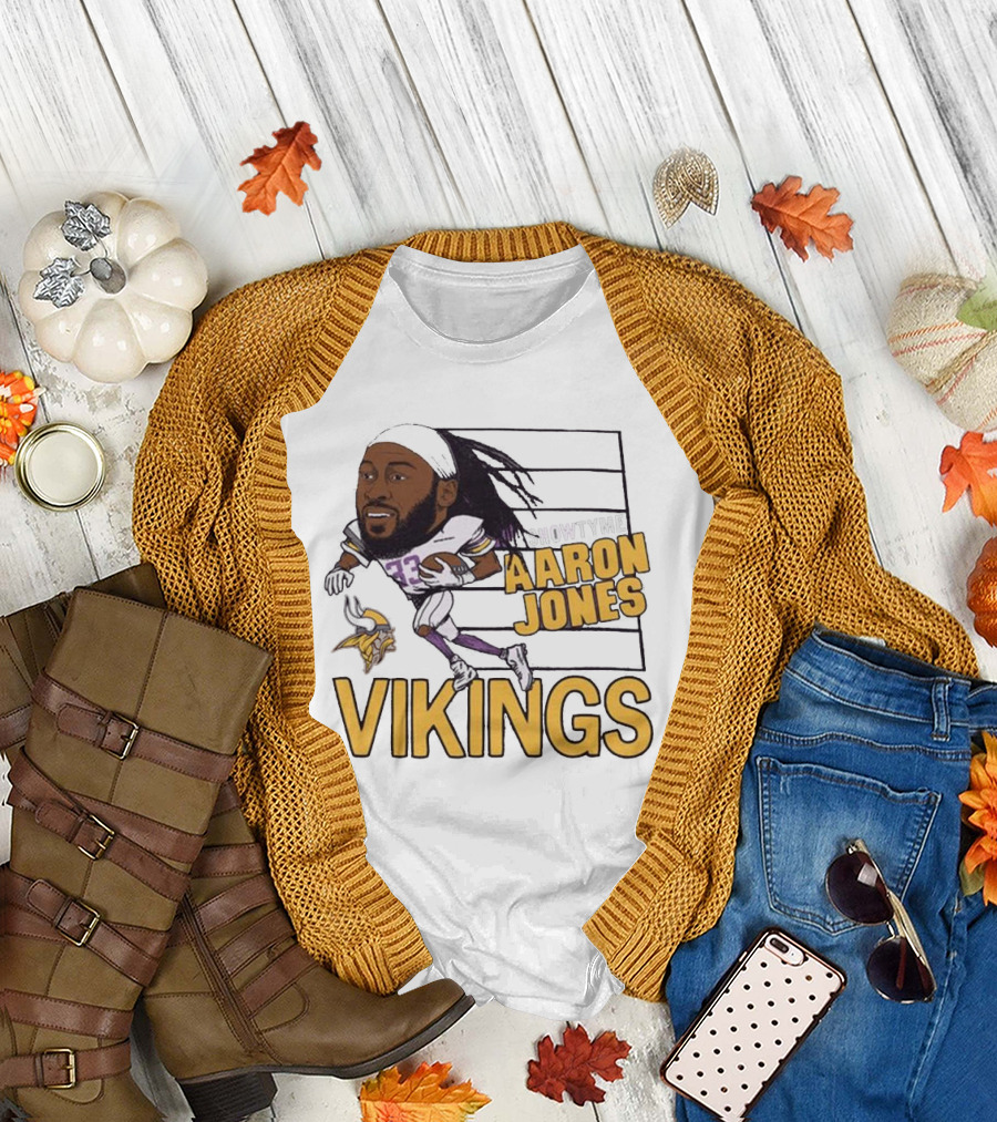 Vikings Showtyme Aaron Jones Football Cartoon Running T-Shirt