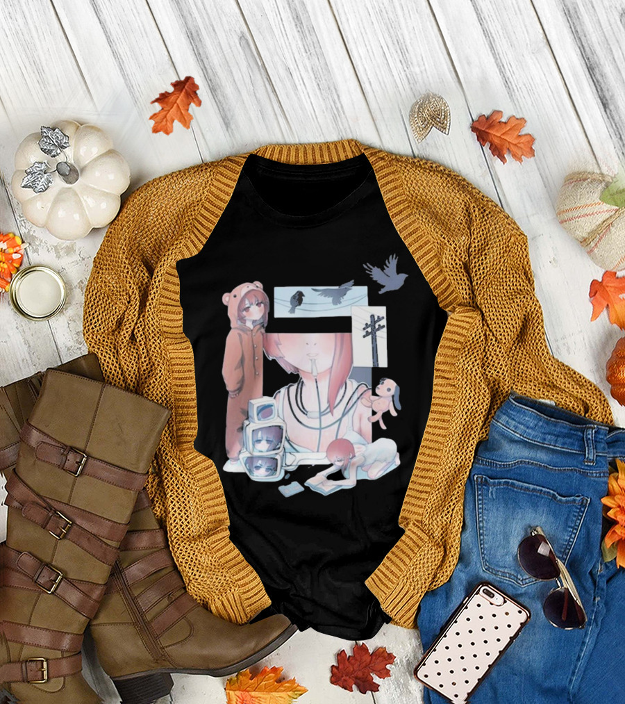 Serial Experiments Lain Wired Bear Hoodie Monitors and Flock of Birds T-Shirt