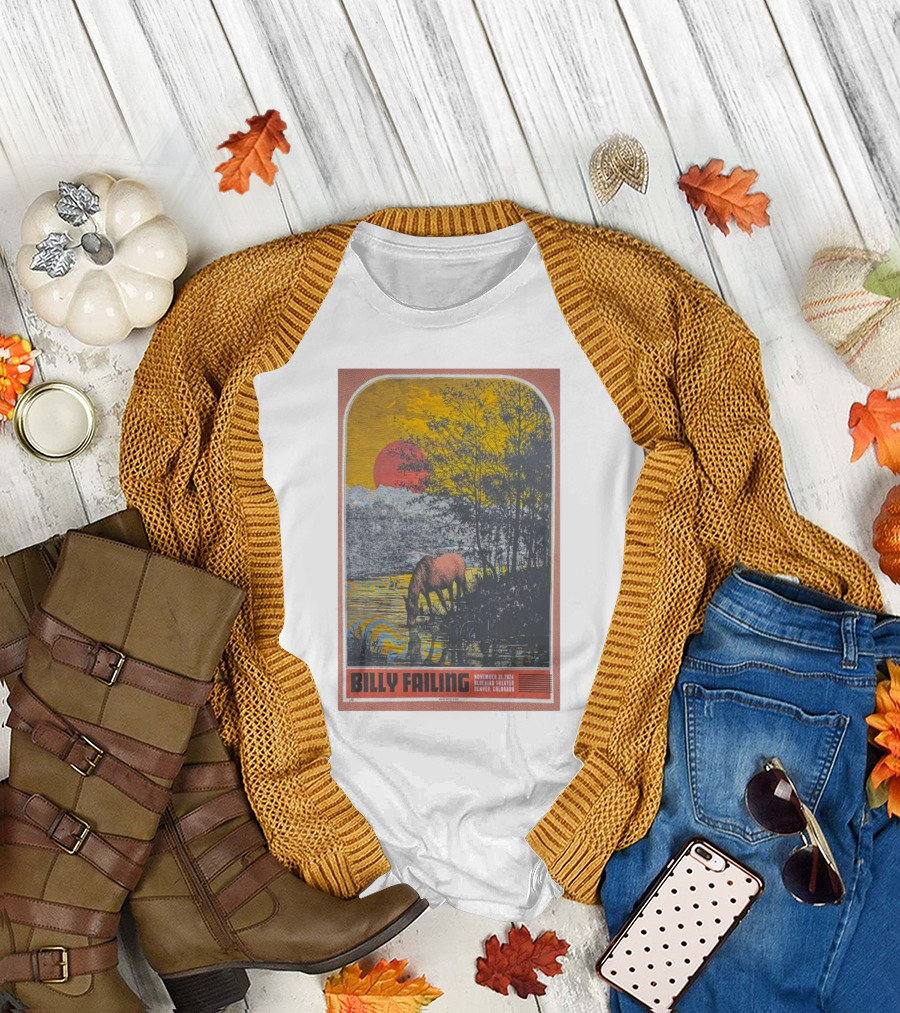 Billy Failing Nov 21 2024 Bluebird Theater Denver Colorado Tour Poster with Horse and Sunset Scene T-Shirt