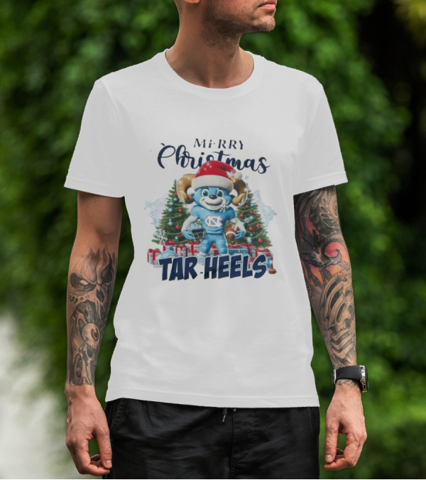 Merry Christmas North Carolina Tar Heels Mascot Festive T-Shirt