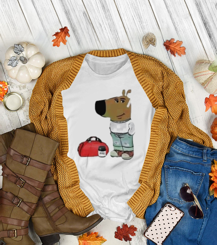 Chill Guy Dog with Gym Bag and Pre-workout Supplement T-Shirt