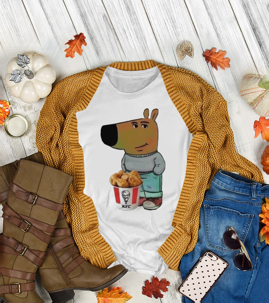Chill Guy Dog Smiling with KFC Bucket T-Shirt