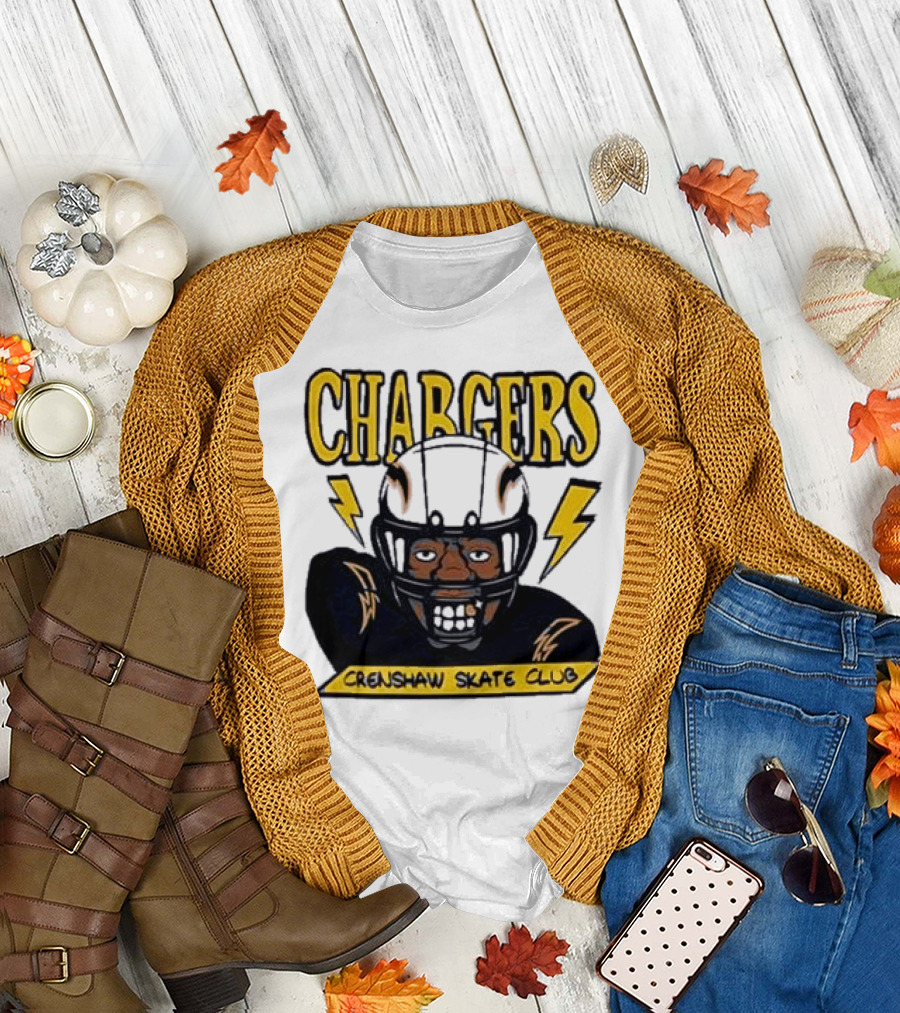 Chargers Crenshaw Skate Club Football Helmet Lightning Player T-Shirt