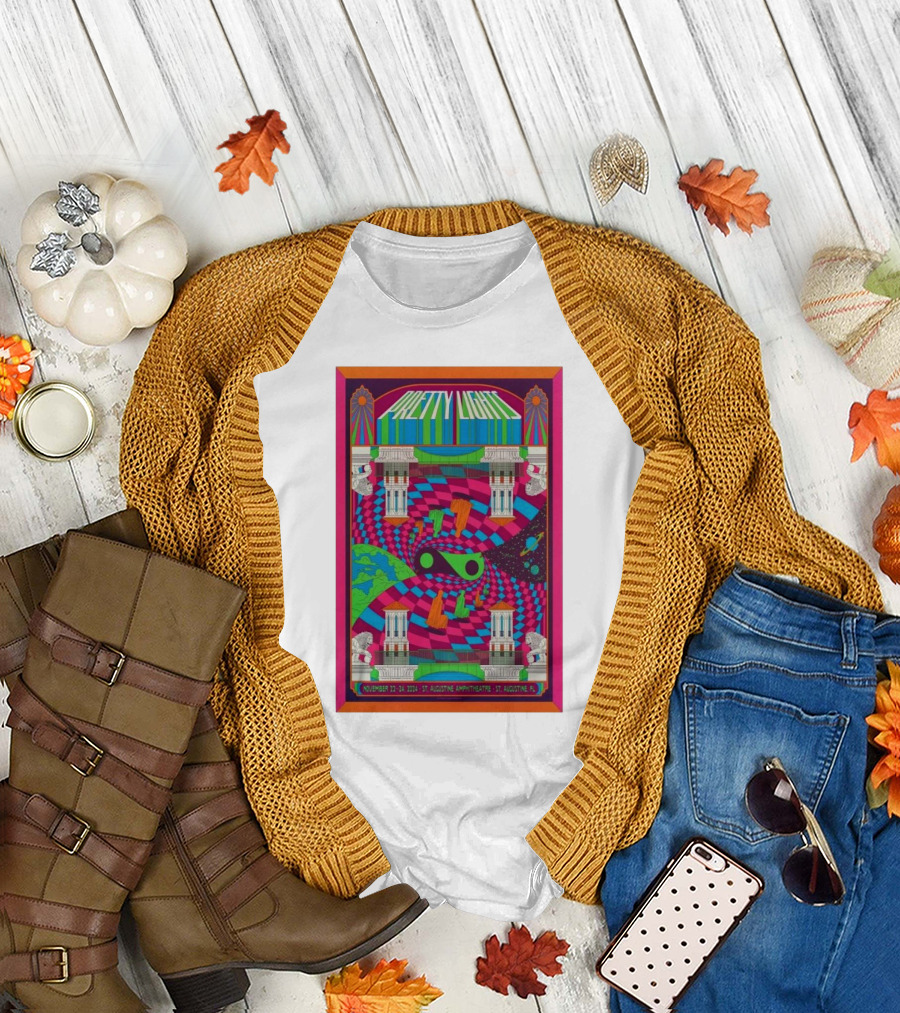 Pretty Lights Nov 22-24 2024 St. Augustine Amphitheatre Psychedelic Poster with Cosmic Spiral and Greco-Roman Architecture T-Shirt