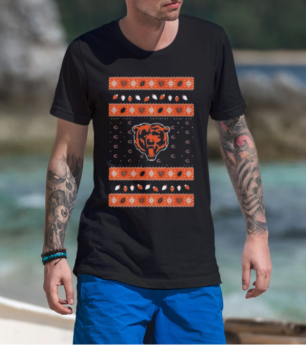 Chicago Bears Holiday Lights Ugly Sweater 2024 Christmas Football T-Shirt