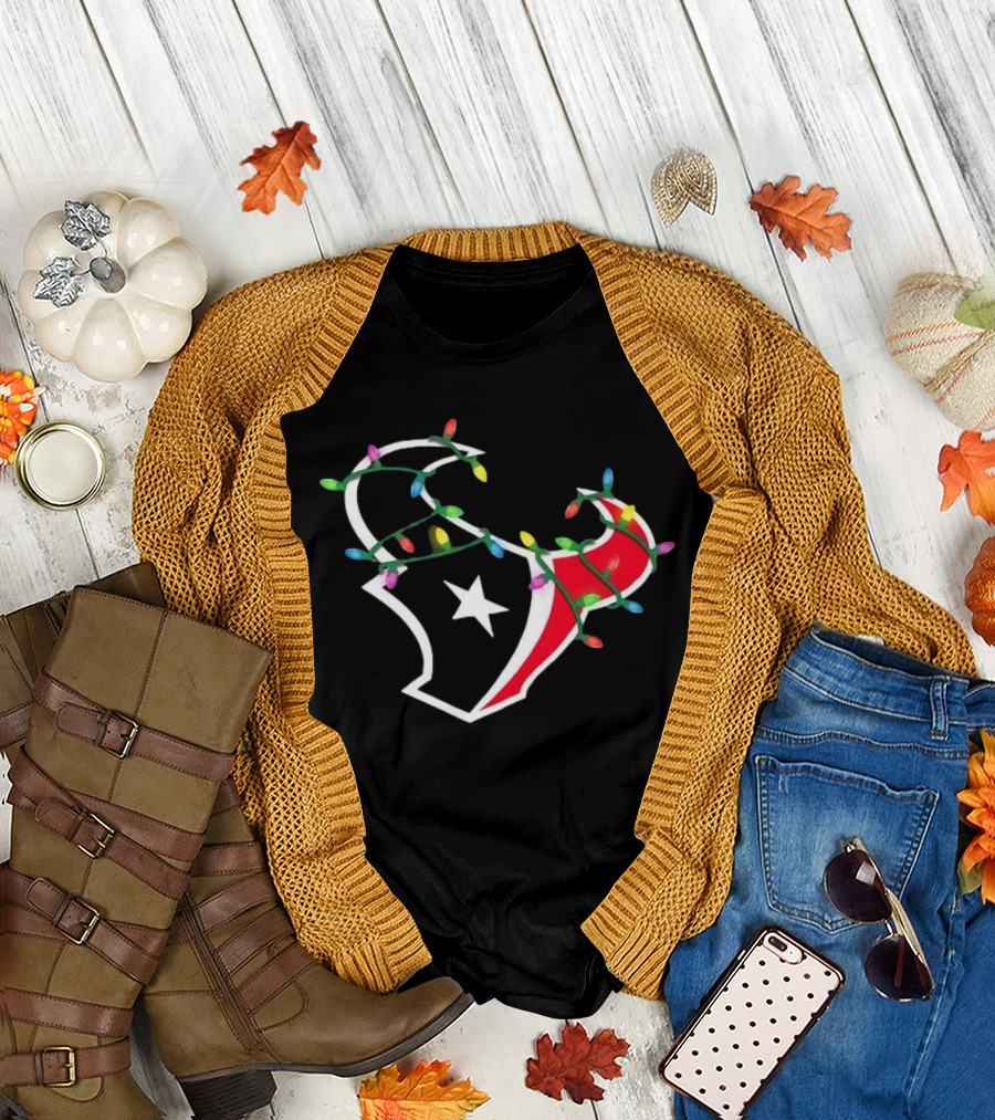 Houston Texans 2024 Primary Logo Holiday Lights Decor T-Shirt