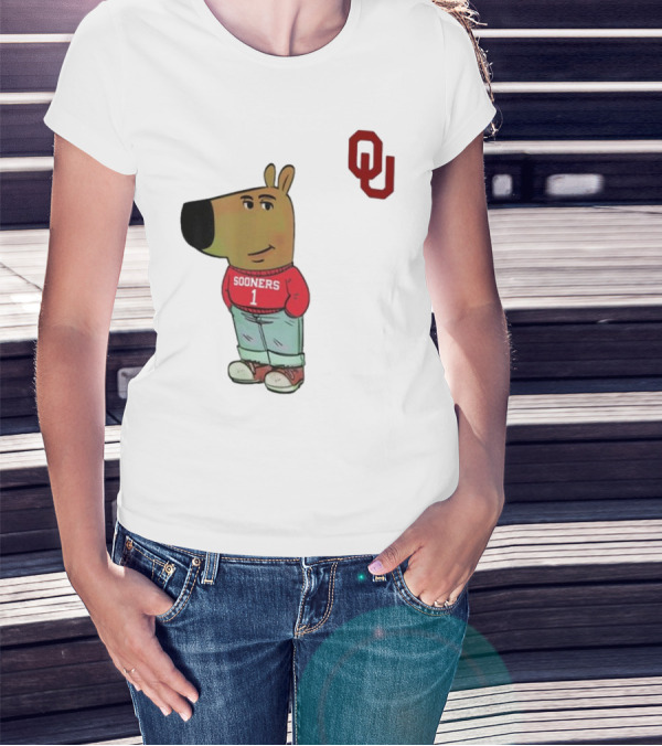 Oklahoma Sooners Chill Guy Cartoon Mascot Standing With OU Logo T-Shirt