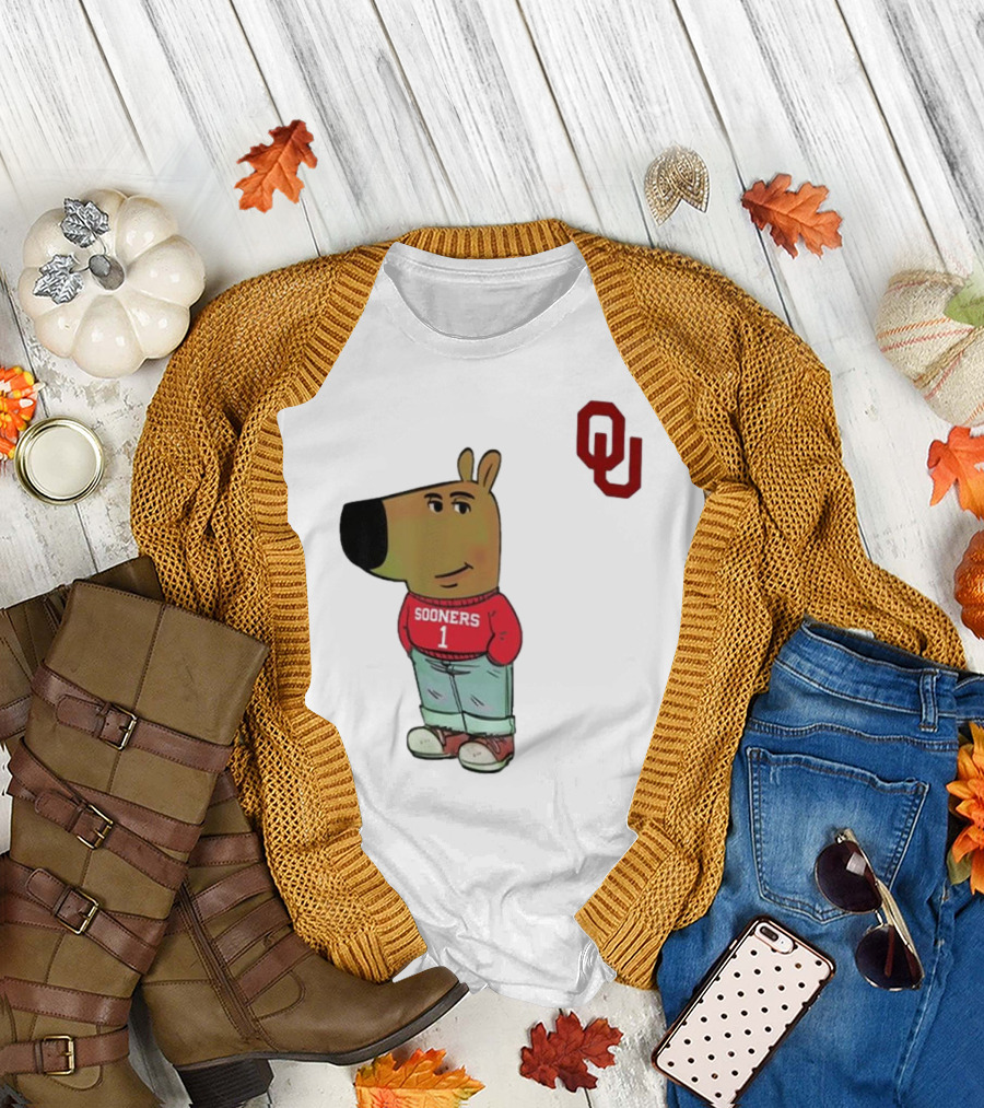 Oklahoma Sooners Chill Guy Cartoon Mascot Standing with OU Logo T-Shirt
