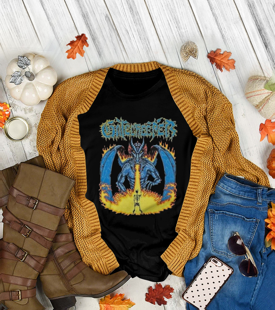 Gatecreeper Blue Dragon Breathing Fire with Fiery Surroundings T-Shirt