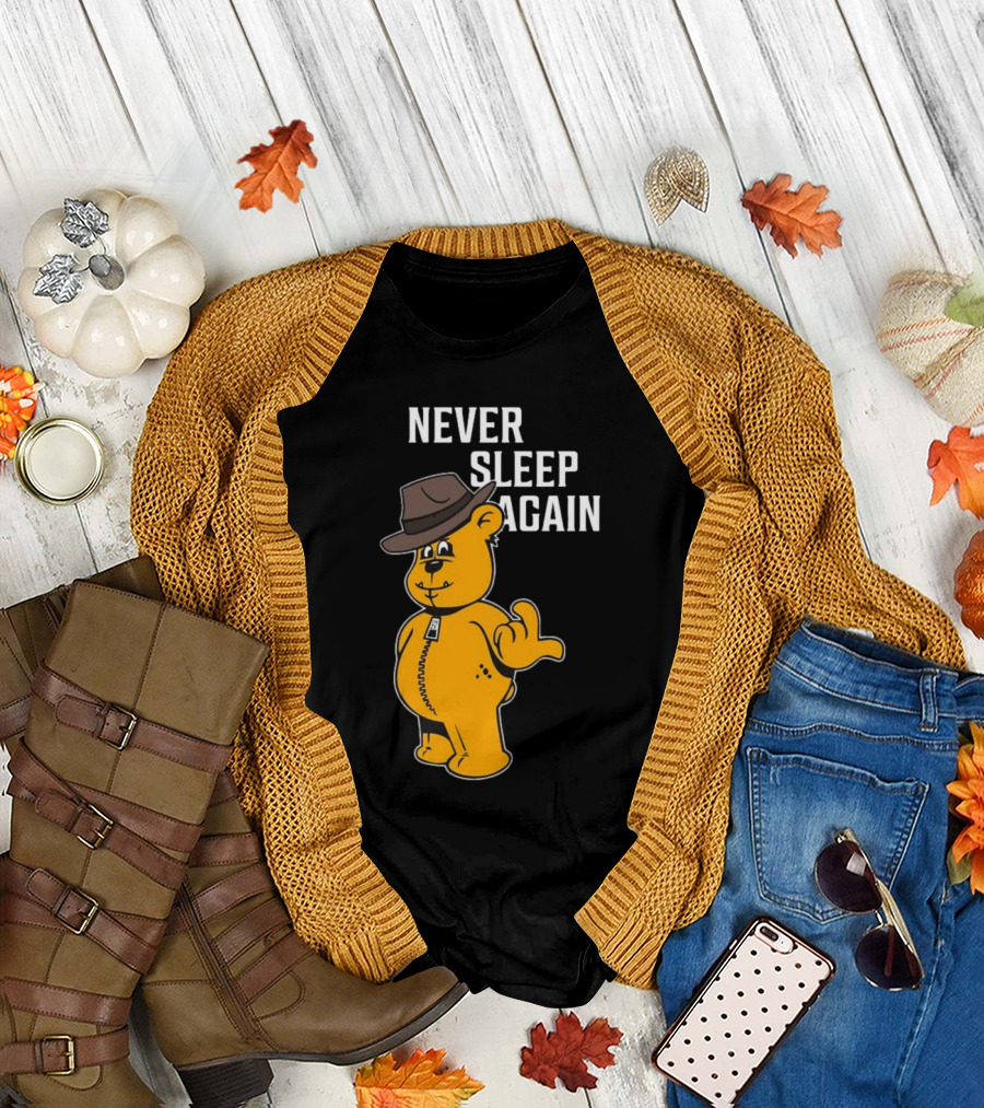 Zwart Wanna Play Never Sleep Again Teddy Bear with Hat T-Shirt