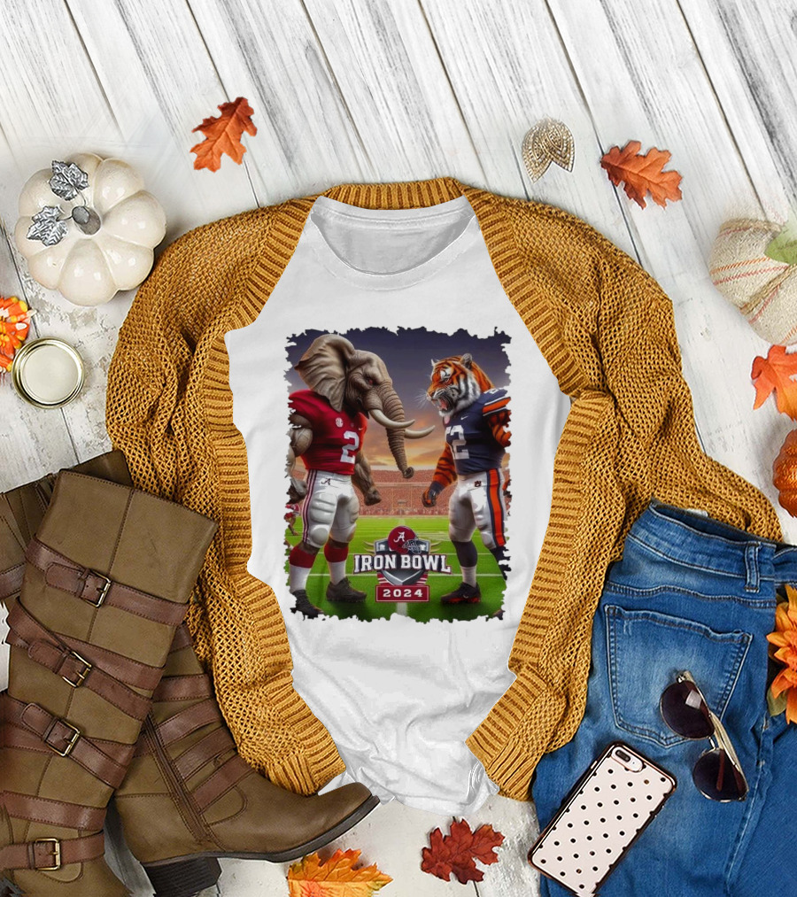 Alabama vs Auburn Iron Bowl 2024 Mascot Elephant Tiger Showdown T-Shirt