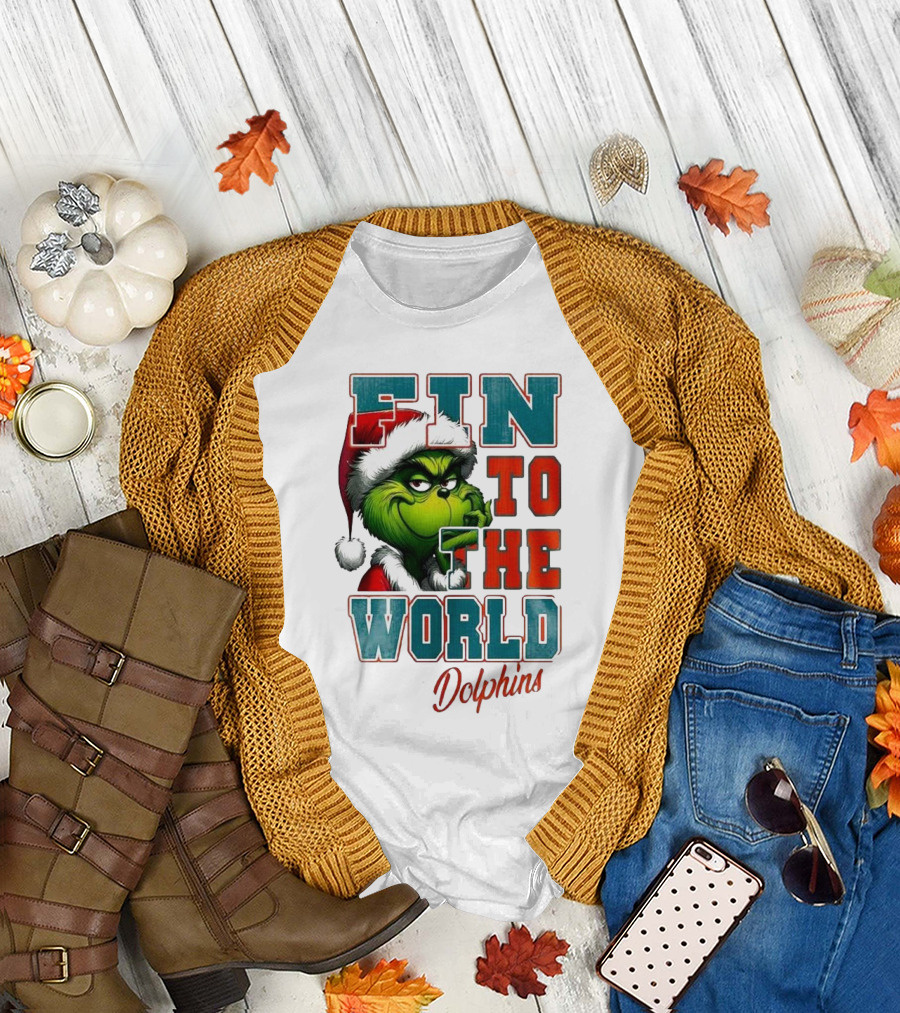 Miami Dolphins Grinch Fin To The World Christmas T-Shirt