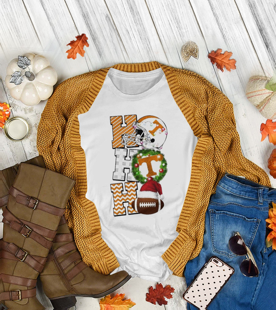 Tennessee Volunteers Football Christmas Ho Ho Ho Helmet Wreath Football T-Shirt