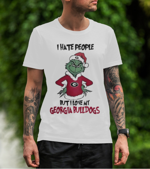 I Hate People But I Love My Georgia Bulldogs Grinch Christmas T-Shirt