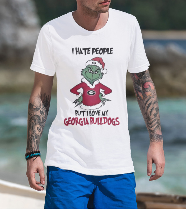 I Hate People But I Love My Georgia Bulldogs Grinch Christmas T-Shirt