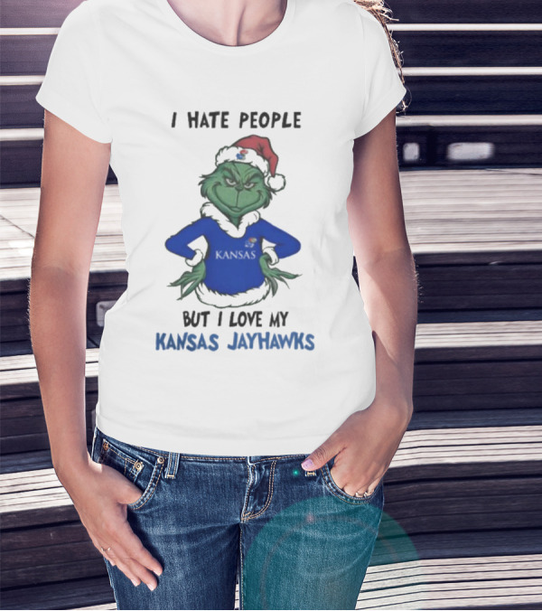 I Hate People But I Love My Kansas Jayhawks Grinch Christmas T-Shirt