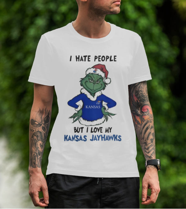 I Hate People But I Love My Kansas Jayhawks Grinch Christmas T-Shirt