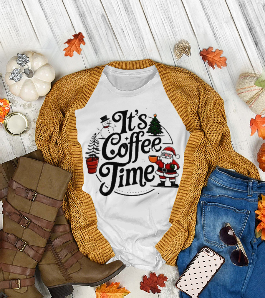 Abby Berner It’s Coffee Time Santa Snowman Christmas Holiday T-Shirt