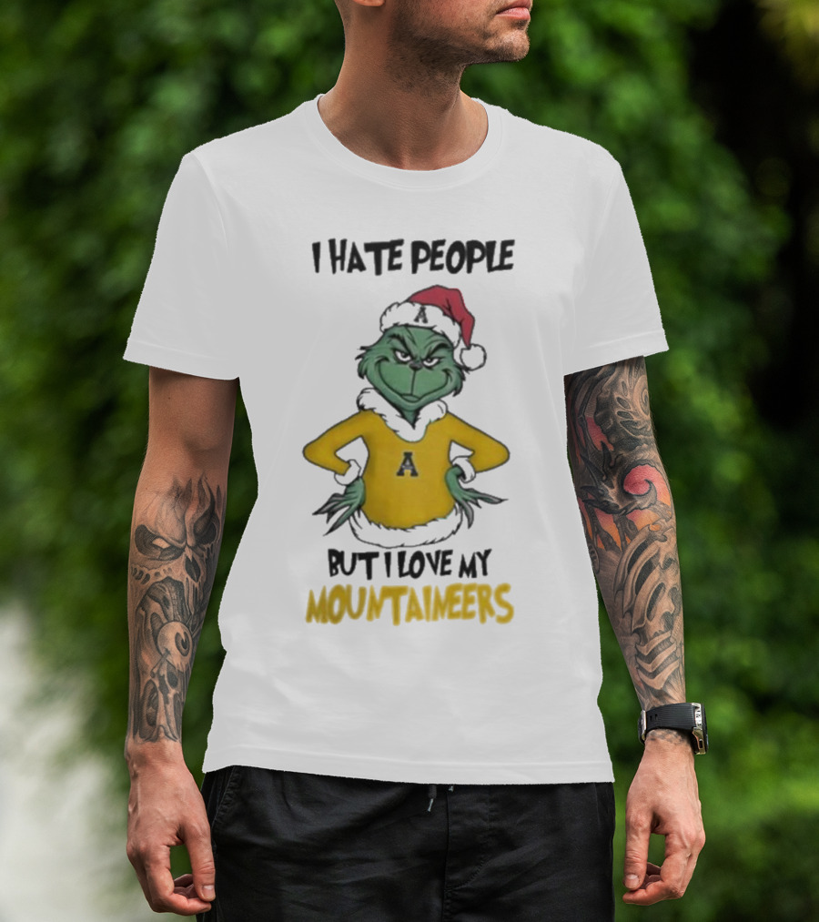 I Hate People But I Love My Appalachian State Mountaineers Grinch Santa Holiday Spirit T-Shirt
