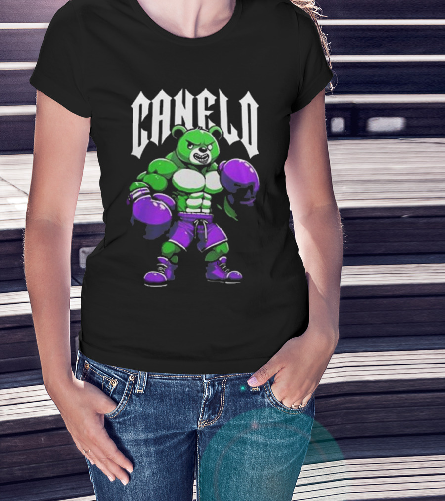 Canelo Boxing Bear In Green And Purple Gear T-Shirt