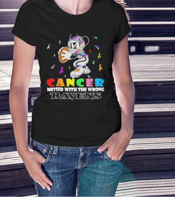 Cancer Messed With The Wrong Ravens Mickey Football Player T-Shirt
