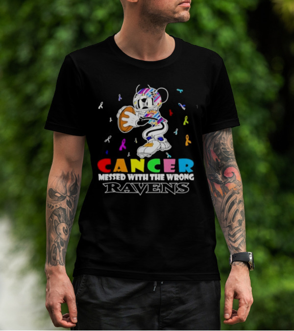 Cancer Messed With The Wrong Ravens Mickey Football Player T-Shirt