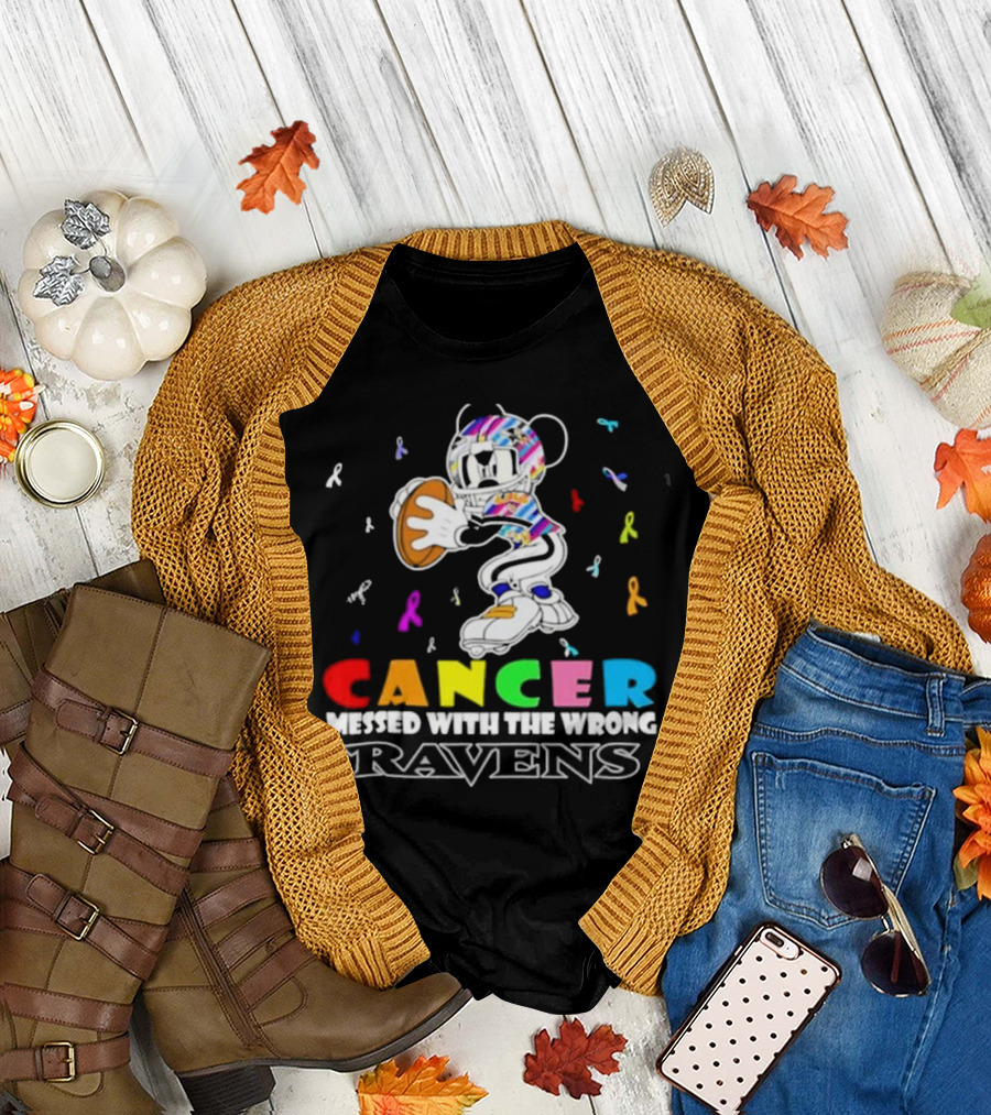 Cancer Messed With The Wrong Ravens Mickey Football Player T-Shirt