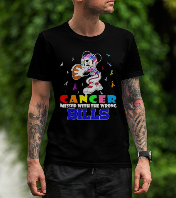 Cancer Messed With The Wrong Bills Mickey Football Ribbons T-Shirt