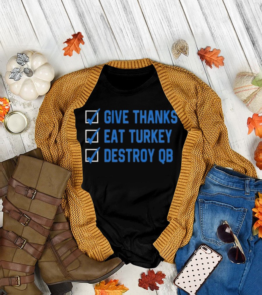 Mama DJ Reader Checklist Give Thanks Eat Turkey Destroy QB T-Shirt