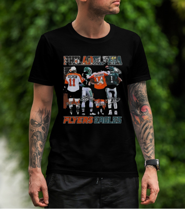 Philadelphia Flyers Eagles Konecny Couturier Hurts Signatures T-Shirt
