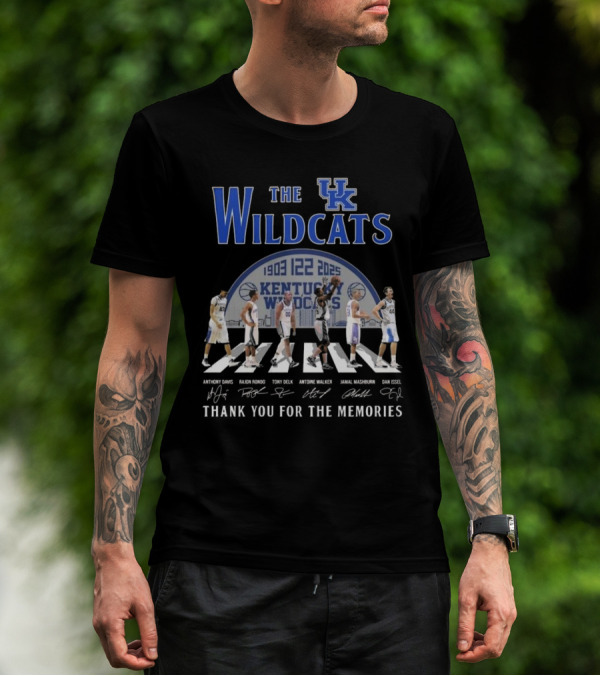The Kentucky Wildcats 1903-2025 Signatures Thank You For The Memories Anthony Davis Rajon Rondo Tony Delk Antoine Walker Jamal Mashburn Dan Issel T-Shirt