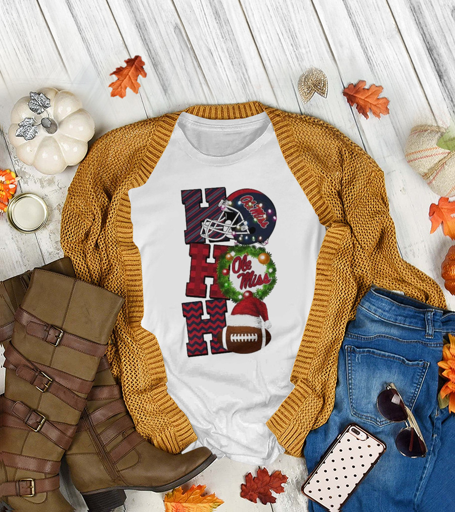 Ole Miss Rebels Ho Ho Ho Christmas Football Helmet Game Day T-Shirt