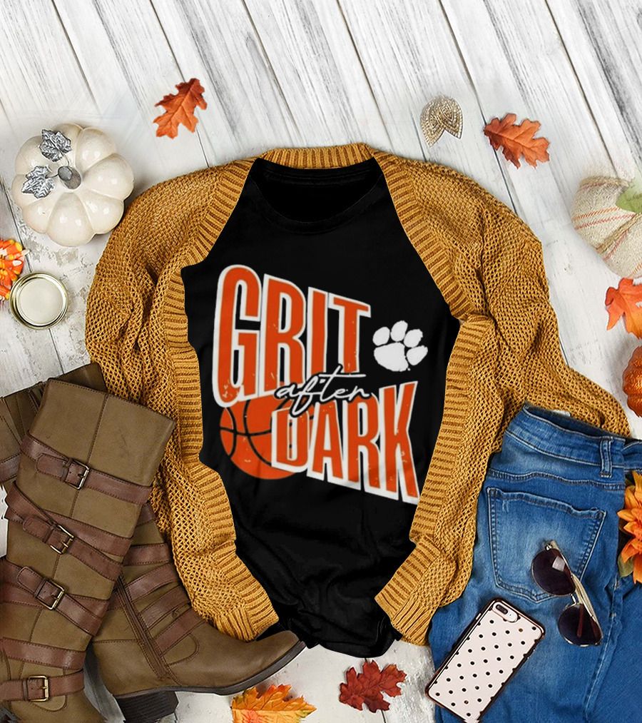 Clemson Grit After Dark Basketball and Paw Prints T-Shirt