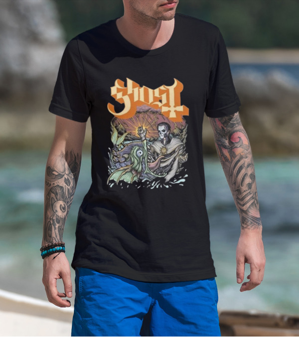 Ghost Papa And The Whale Legendary Encounter With Rising Sun Background T-Shirt