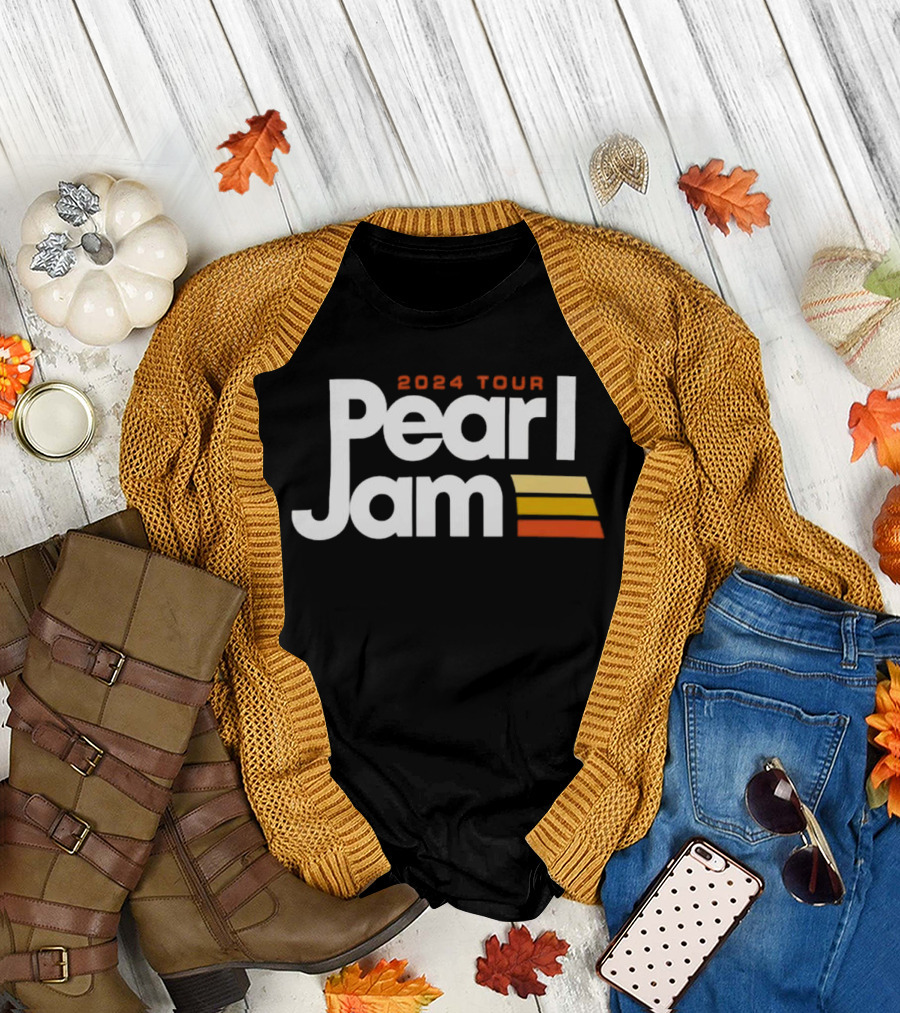Pearl Jam 2024 Tour Black Shirt with Stripes T-Shirt