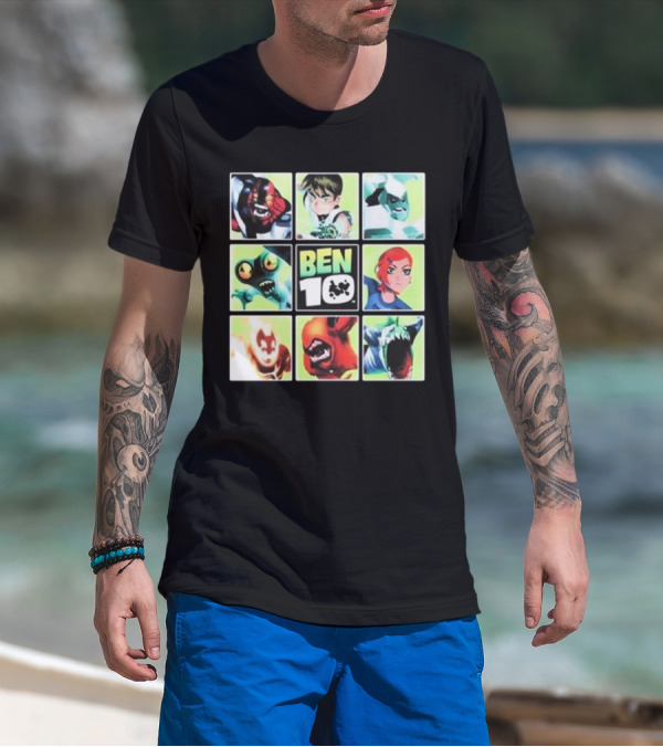 Ben 10 Alien Characters Panels Featuring Ben Gwen And Iconic Aliens T-Shirt