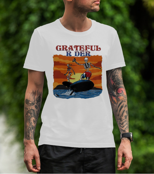 Grateful Rider Skeletons Surfing Sunset E-foil Adventure T-Shirt